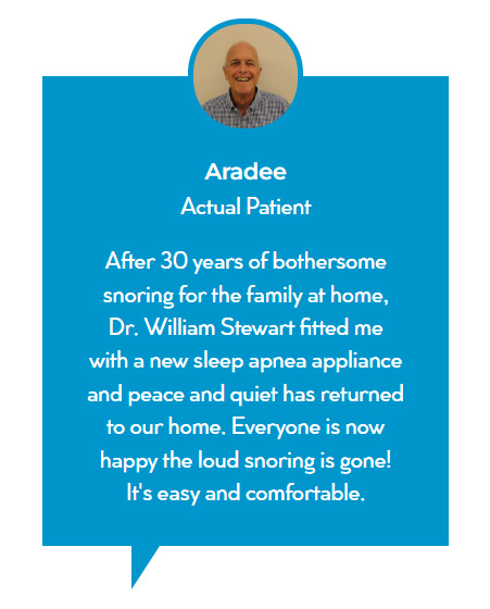 The image shows a social media post with a photograph of an older man smiling and wearing a blue shirt, standing next to a text bubble containing a message about a medical situation involving snoring and sleep apnea.